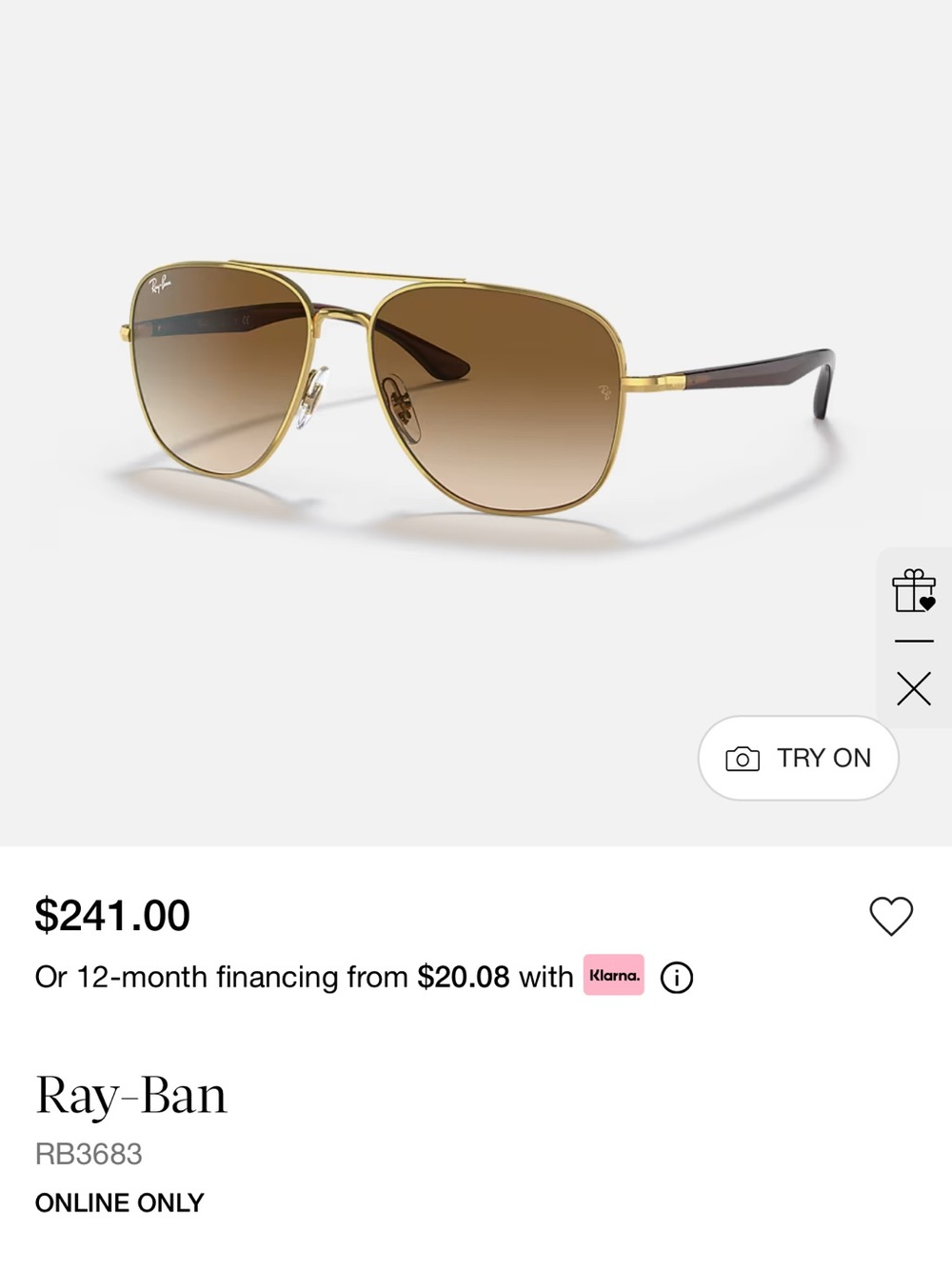 Ray-Ban Gold Frame Brown Gradient Lens Aviator Sunglasses -Unisex